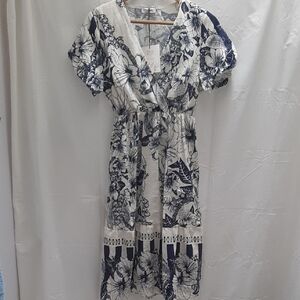 Spighe Di Lino | Dresses | Nwt Italy Linen Blend Spighe Di Lino Striped  Floral Midi Dress W Belt Size Xl | Poshmark